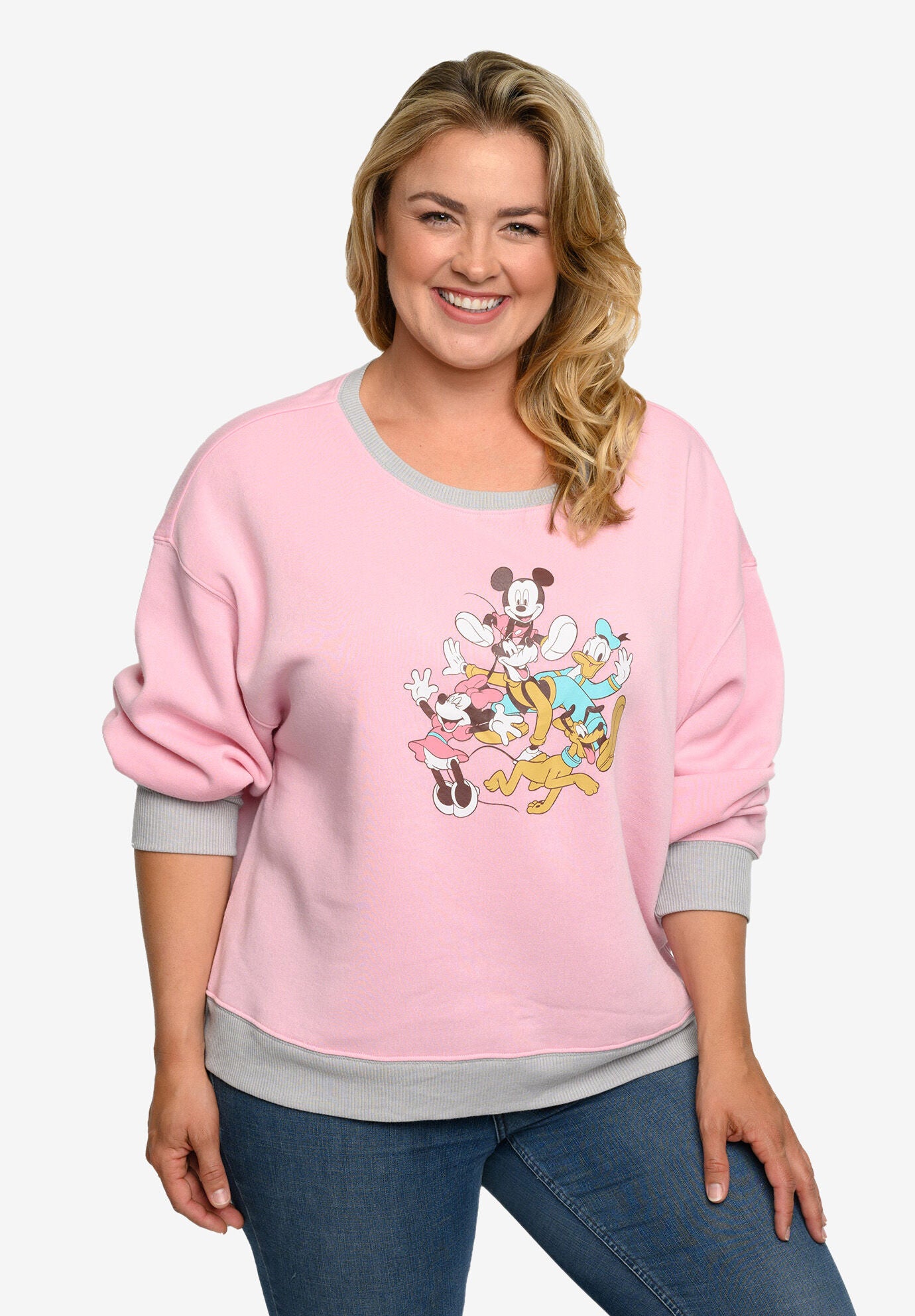 Mickey Mouse & Friends Fleece Long Sleeve Sweatshirt Pink Grey, , alternate image number 2