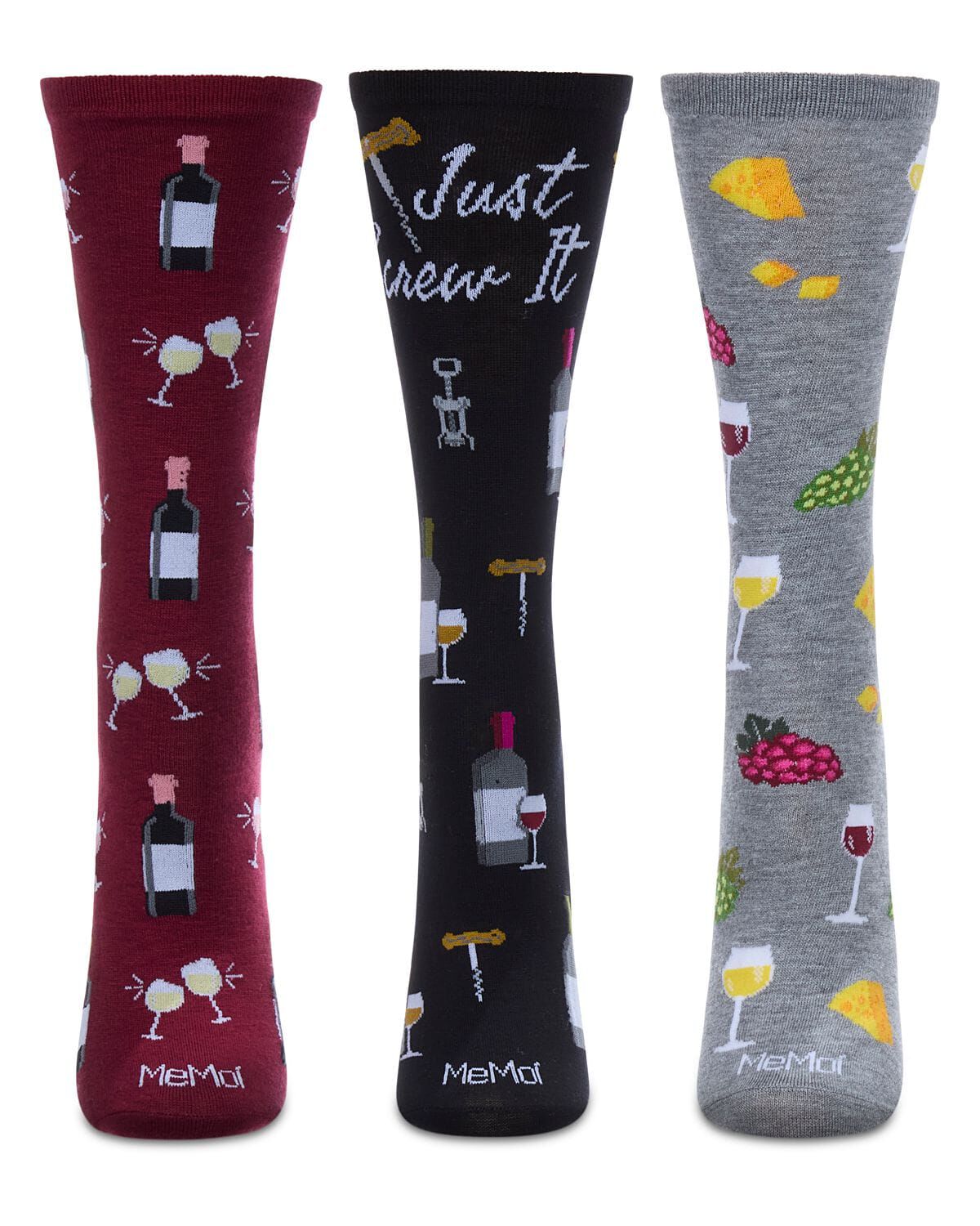 Boxed Wine 3 Pack Gift Set Crew Socks, BLACK MULTI, alternate image number 1