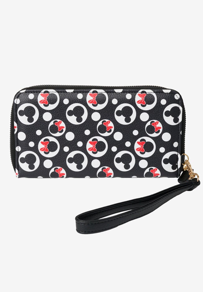 Women'S Mickey & Minnie Icons Black Zip Around Wallet All-Over Print Wristlet, , on-hover image number 1