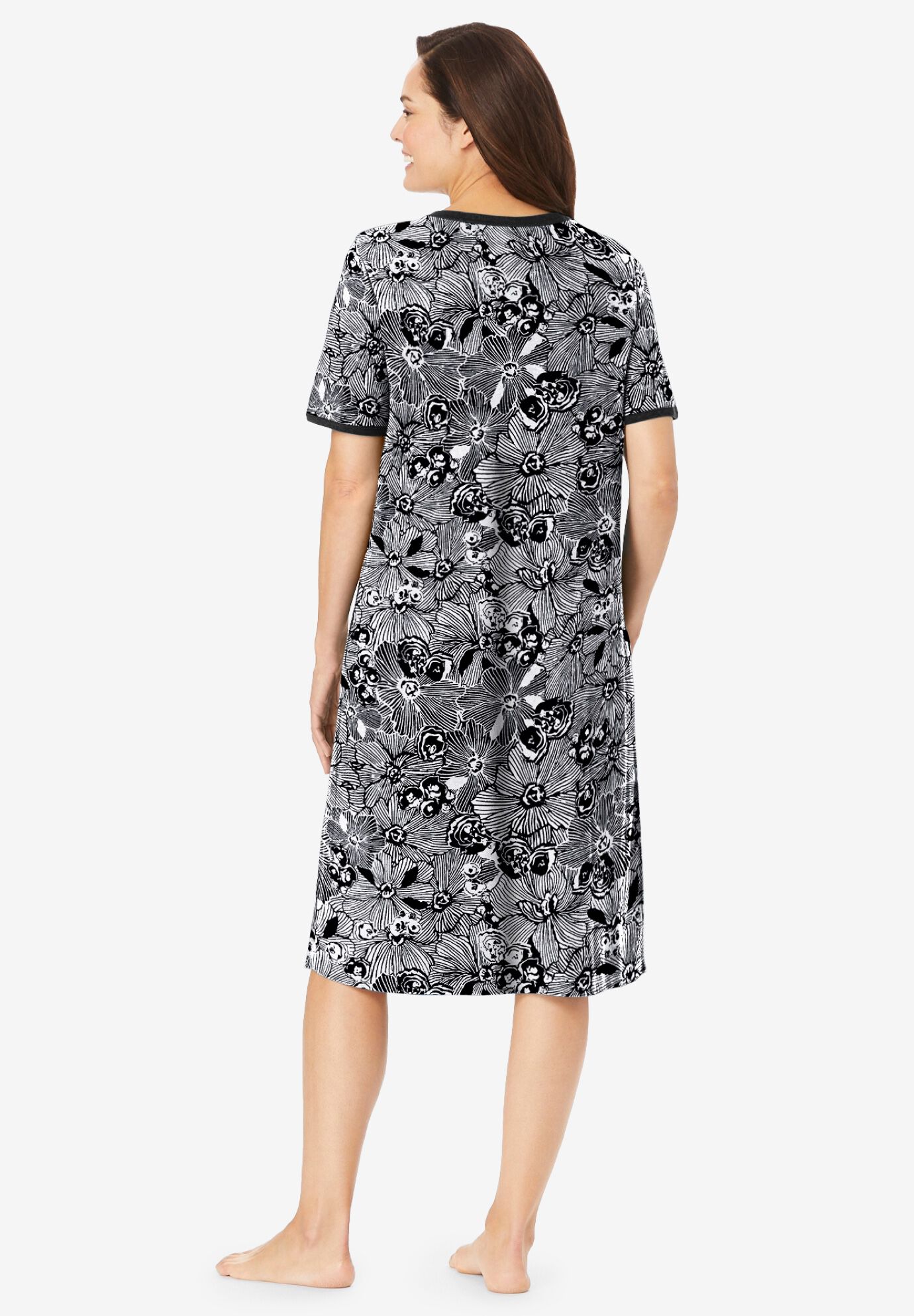 Short T-Shirt Lounger, BLACK WHITE FLOWER, on-hover image number 1