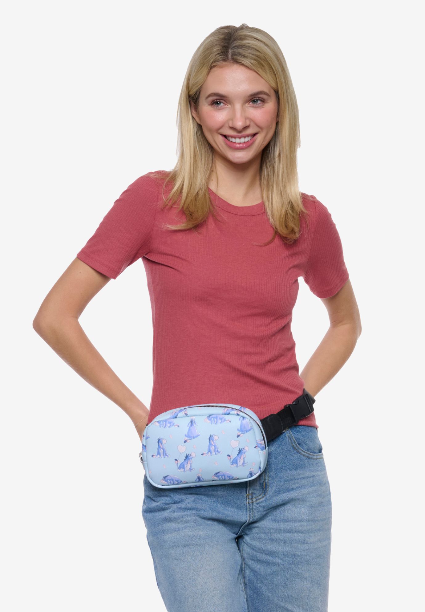 Disney Eeyore Belt Bag Blue Faux Leather Fanny Pack Waist Bag Crossbody Zippered, BLUE, alternate image number 3