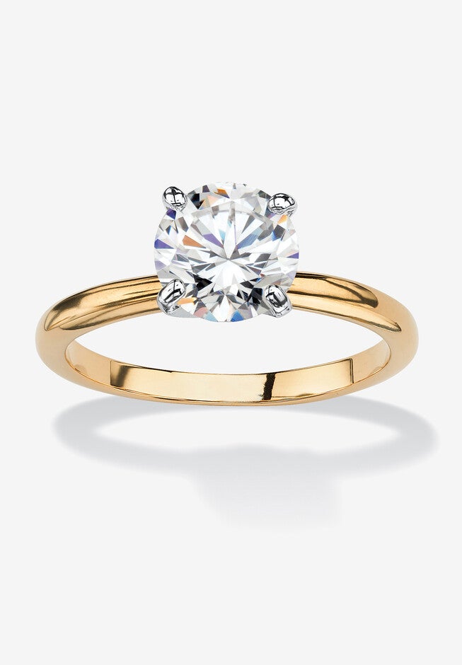 Yellow Gold-Plated Cubic Zirconia Solitaire Engagement Ring, CUBIC ZIRCONIA, hi-res image number null