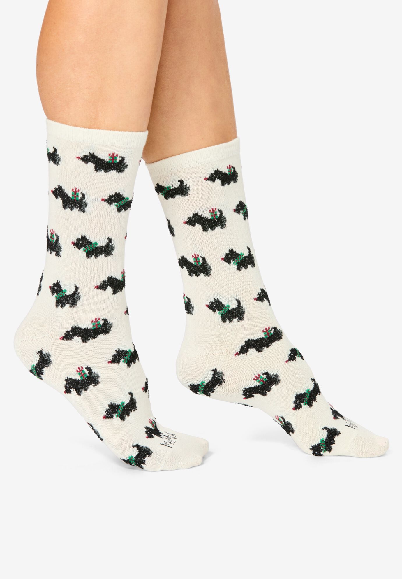 MeMoi® 2-Pack Holiday Crew Socks, SCOTTIES SNOWMAN PACK, on-hover image number 1