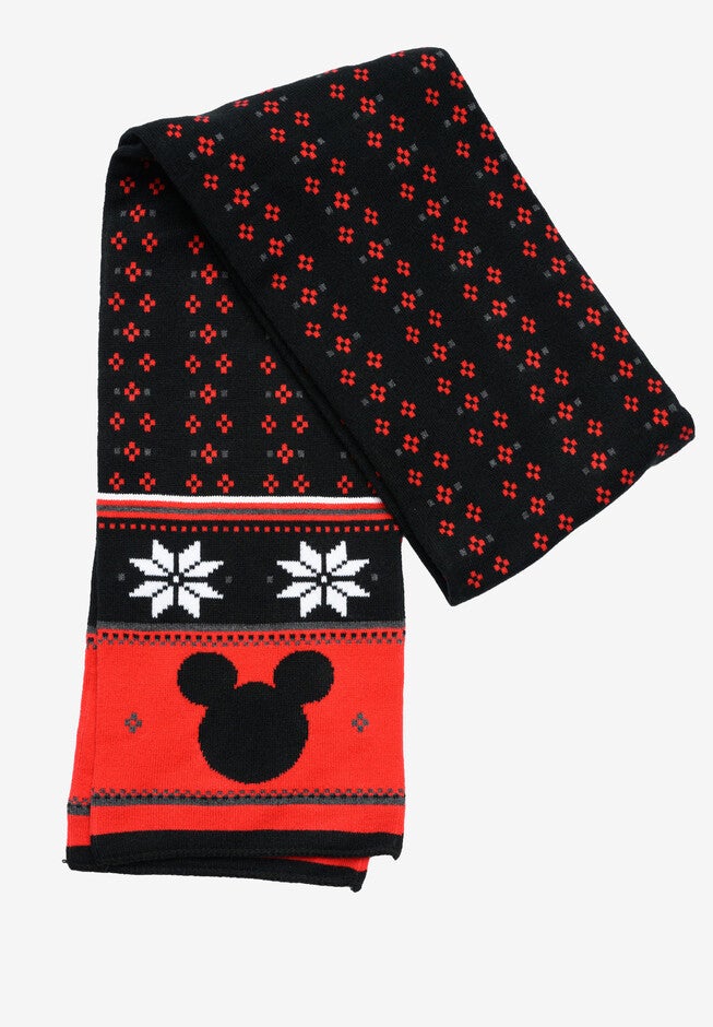 Disney Mickey Mouse 70" Knit Scarf Unisex Black & Red Set, , alternate image number null
