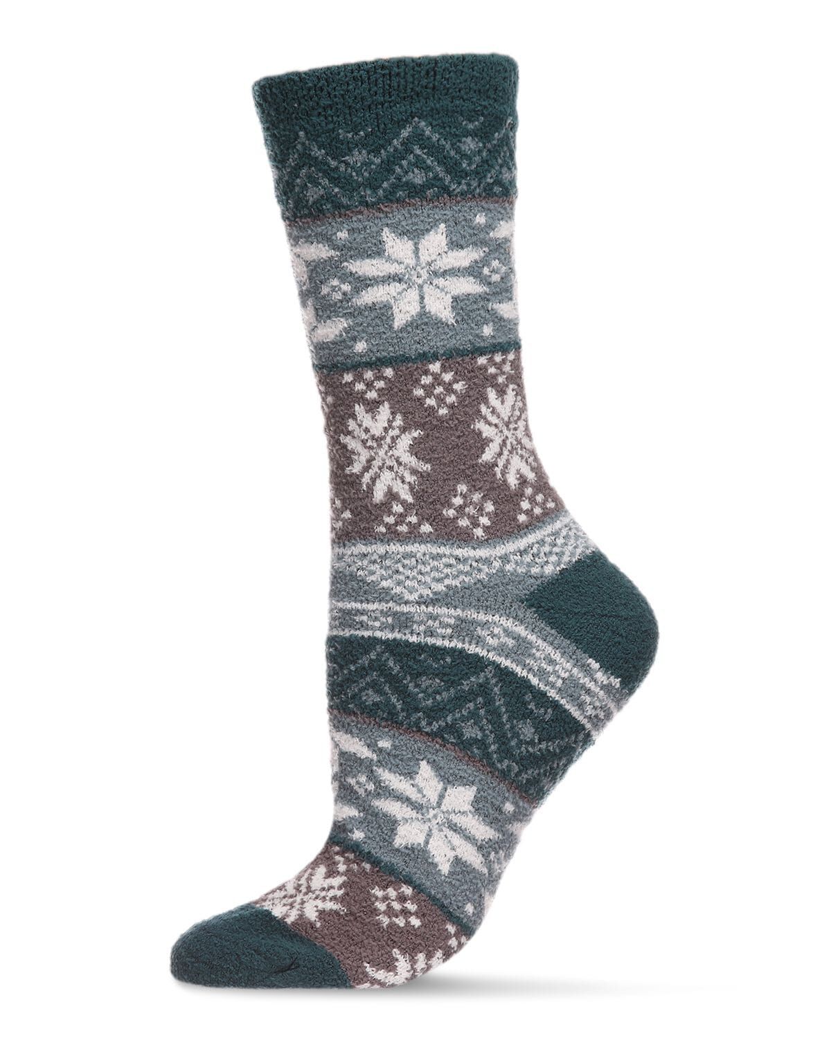 Women's Snowflake Fairisle Super Soft Cozy Crew Socks, DUSTY TEAL, hi-res image number 0