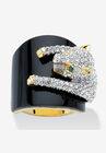 Yellow Gold-Plated Natural Black Onyx and Crystal Leopard Ring, ONYX CRYSTAL, hi-res image number null