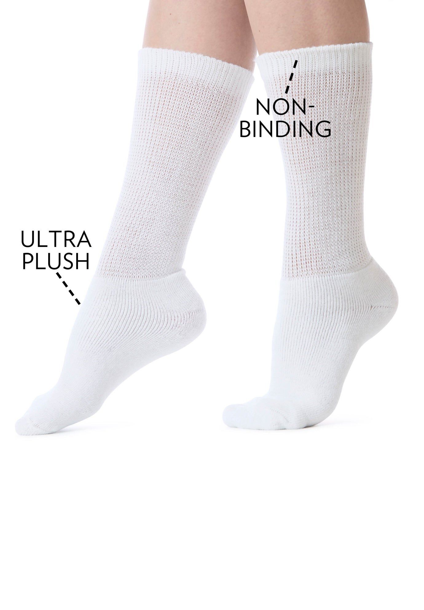 Diabetic Ultra Plush Crew Socks 3-Pack, WHITE PACK, hi-res image number 0