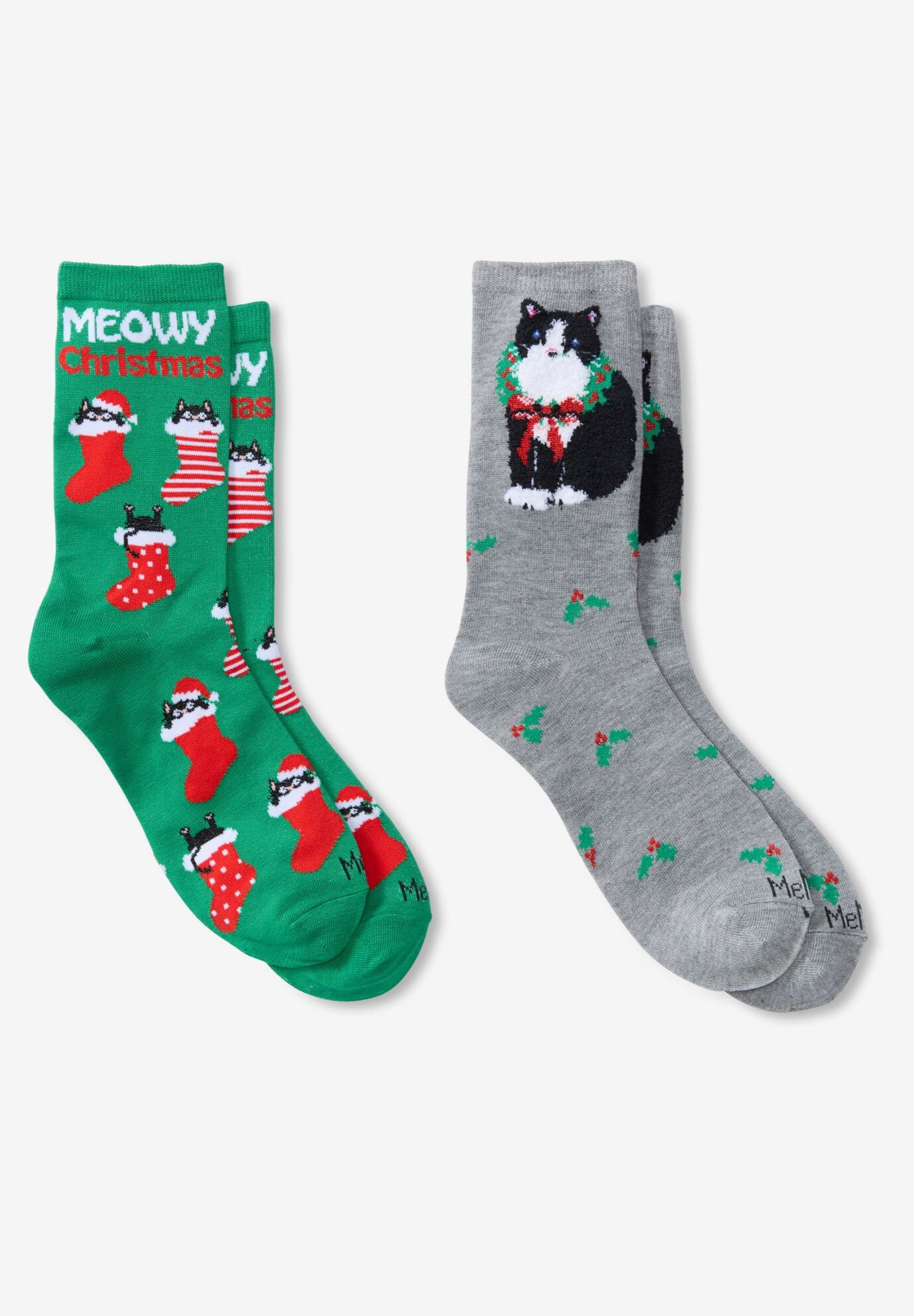 MeMoi® 2-Pack Holiday Crew Socks, CATS PACK, hi-res image number 0