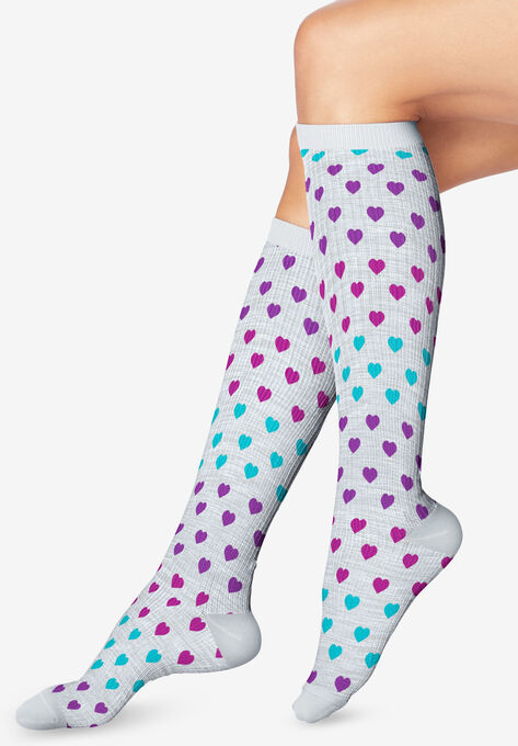 Form Fitted Knee High Compression Socks, OATMEAL HEARTS, hi-res image number null