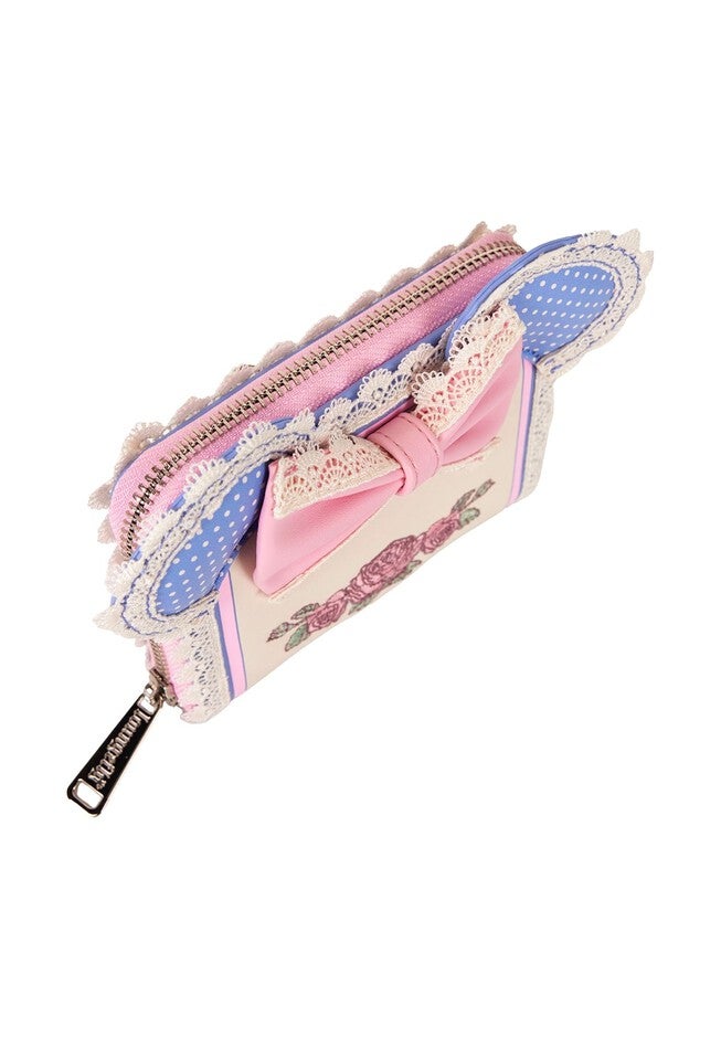 Loungefly x Disney Minnie Mouse Floral and Lace Zip Around Wallet, BLUE, alternate image number 3