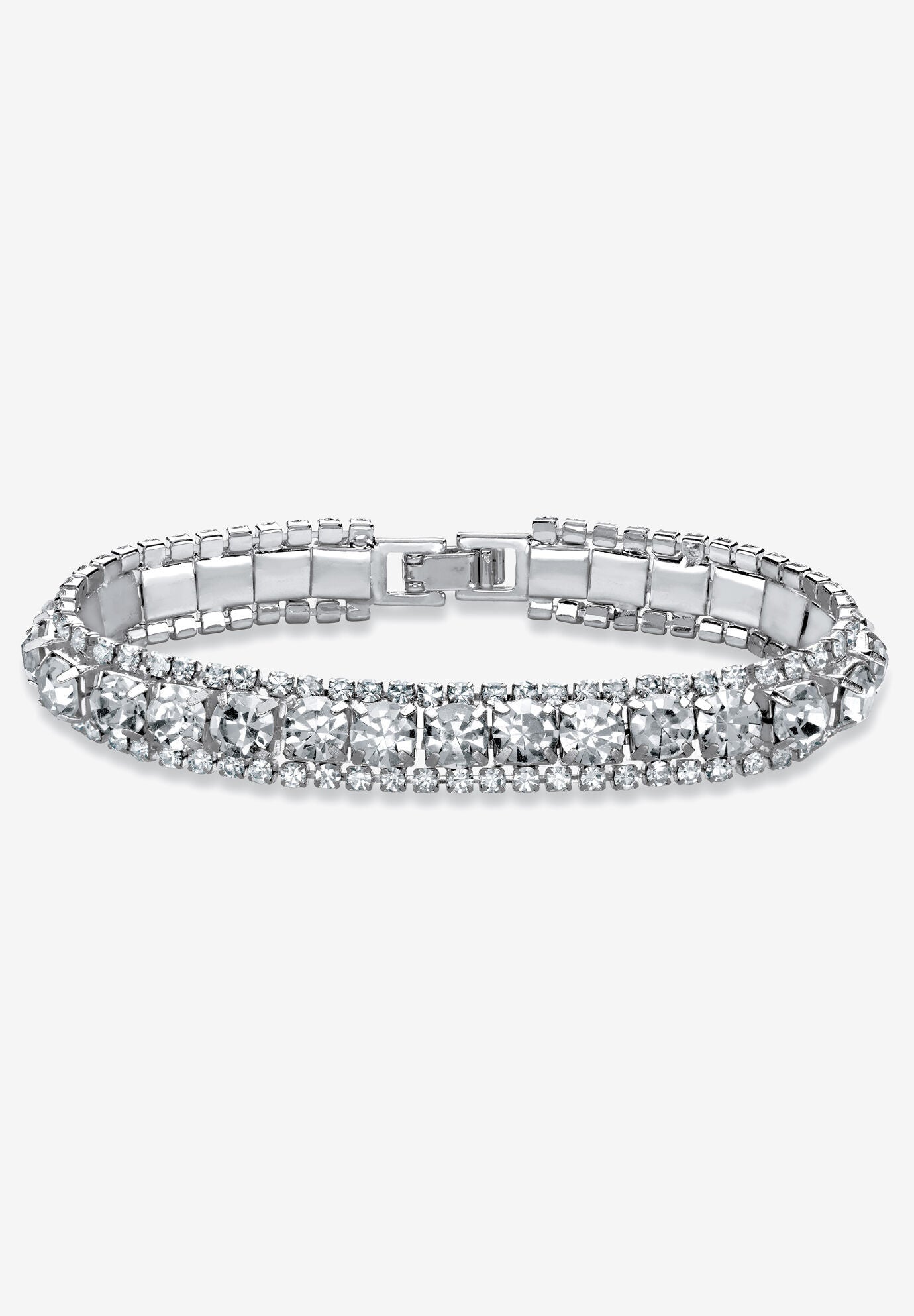 Silver Tone Tennis Bracelet Simulated Birthstones and Crystal, 7 inches, APRIL, hi-res image number 0