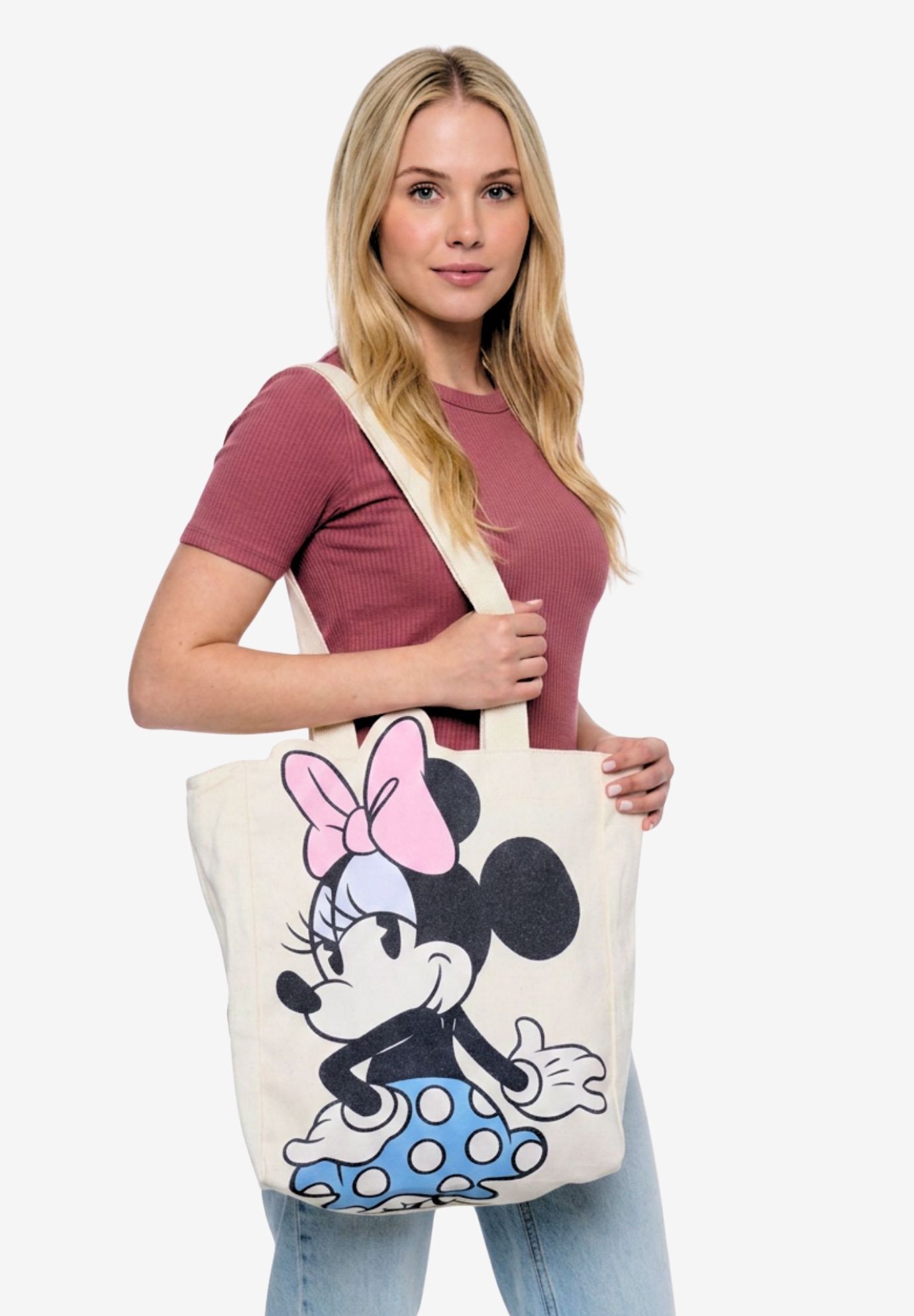 Disney Minnie Mouse Die-Cut Canvas Tote Bag with Shaped Top, BEIGE, alternate image number 3