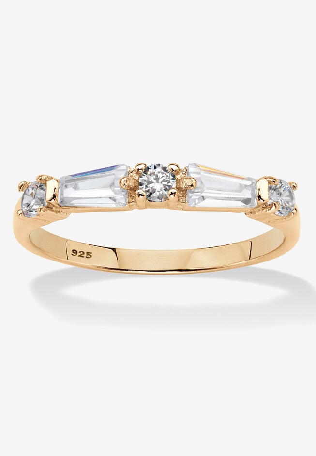 Gold Over Sterling Silver Round Wedding Band Ring Cubic Zirconia, CUBIC ZIRCONIA, hi-res image number null