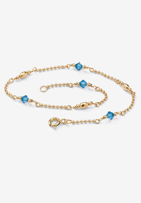 Gold Over Sterling Silver Simulated Birthstone Ankle Bracelet 11 Inches, SEPTEMBER, hi-res image number null
