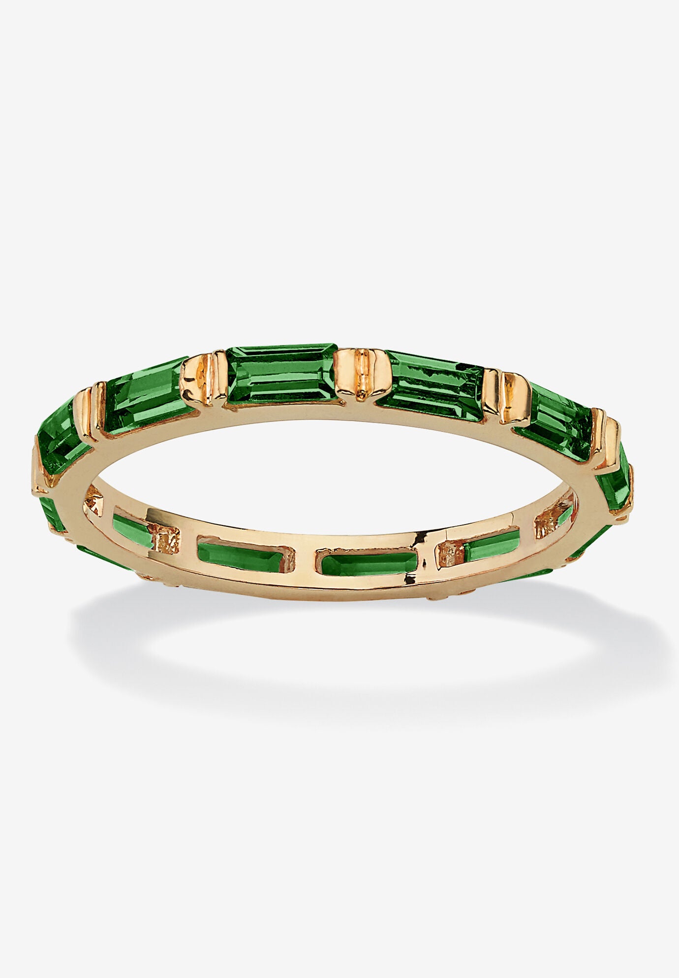 14K Yellow Gold-Plated Birthstone Baguette Eternity Ring, MAY, hi-res image number 0