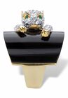 Yellow Gold-Plated Natural Black Onyx and Crystal Leopard Ring, , on-hover image number null