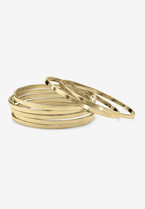 Goldtone 7 Piece Polished Bangle Bracelet (3.5mm), 7.5 inches, GOLD, hi-res image number null