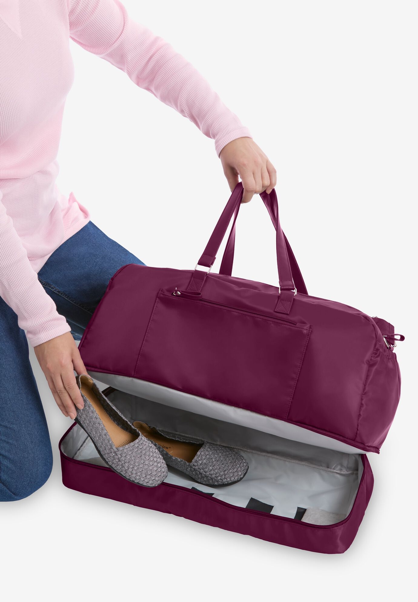 Large Weekender with Zip Off Bottom, DEEP CLARET, alternate image number 3
