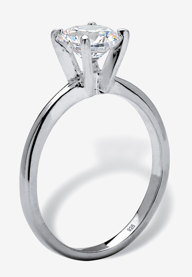 Sterling Silver Cubic Zirconia Solitaire Engagement Ring, , on-hover image number null