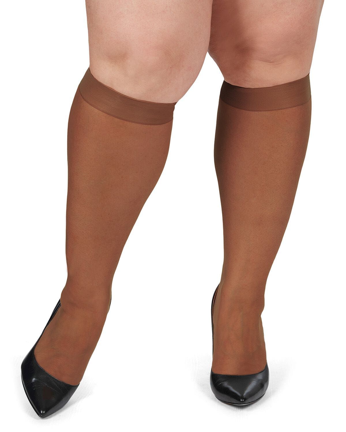 Women's 2 Pair Pack Ultra Sheer Plus Curvy Knee Highs, FRENCH COFFEE, alternate image number 1