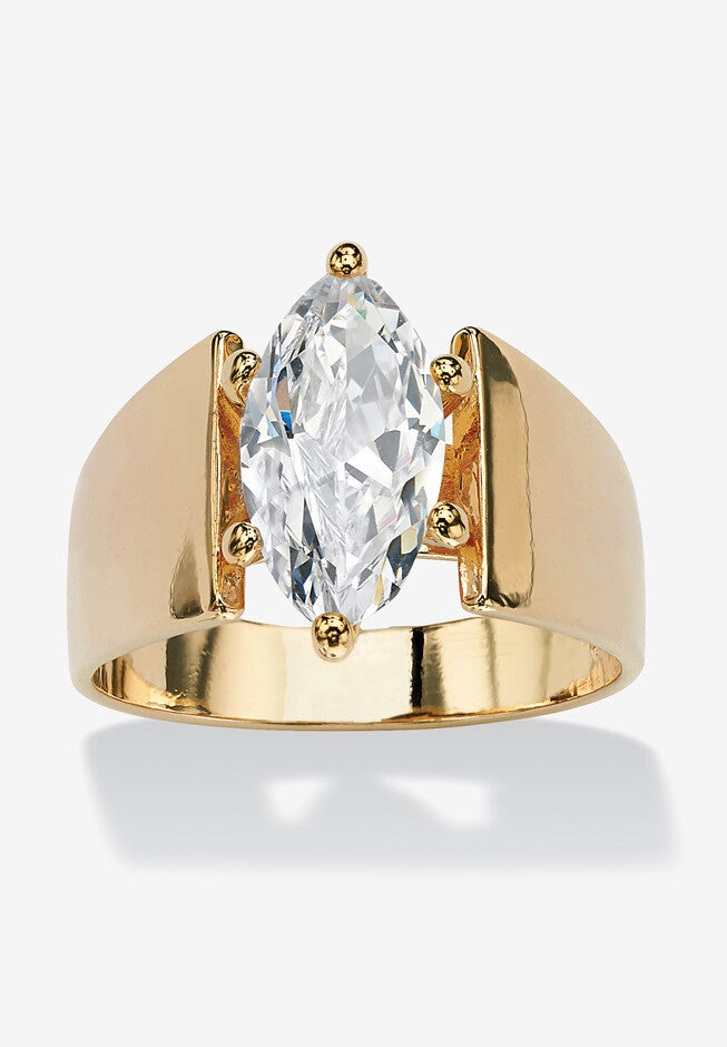 Yellow Gold Plated Cubic Zirconia Solitaire Engagement Ring, GOLD, hi-res image number null
