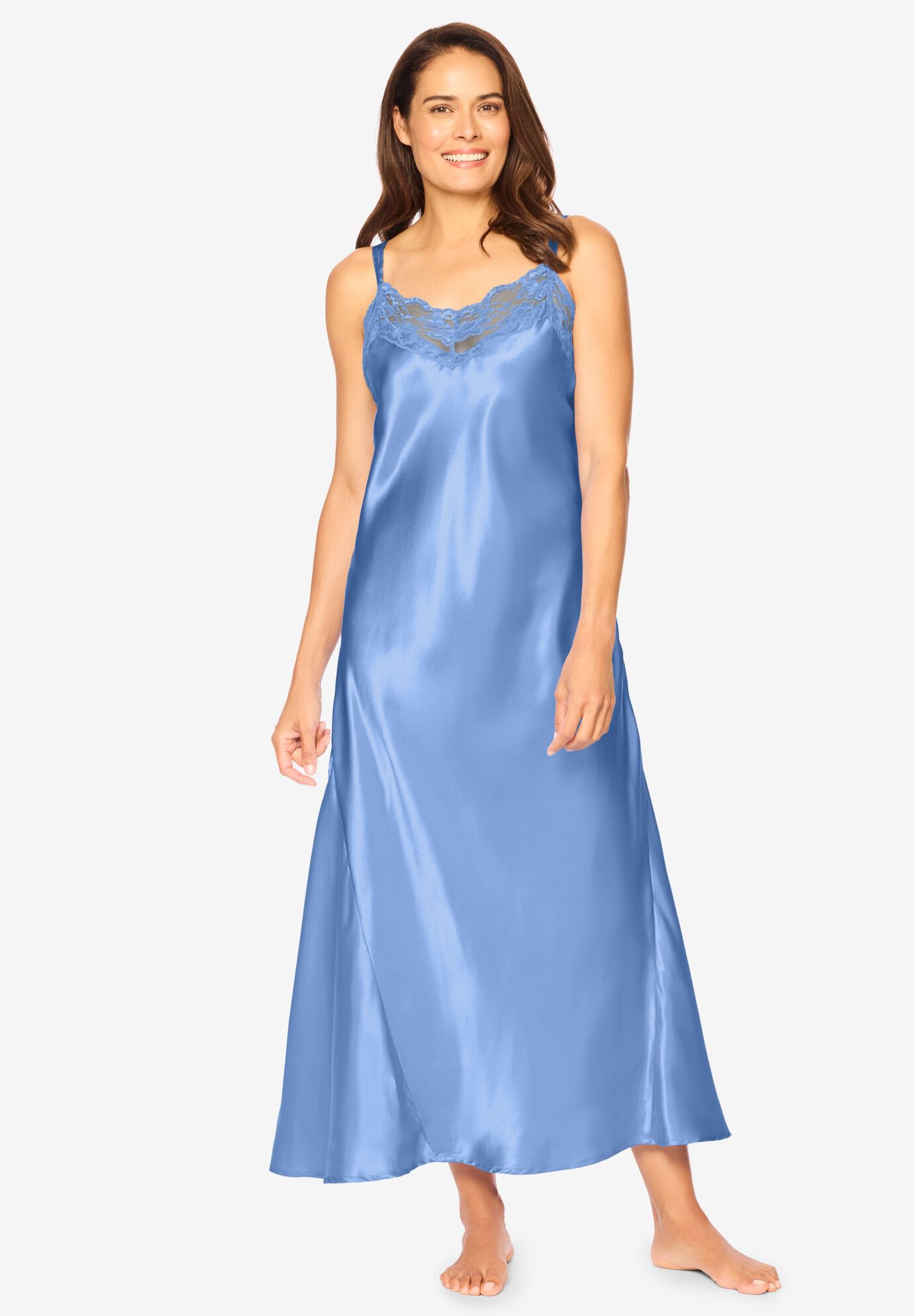The Luxe Satin Long Peignoir Set, FRENCH BLUE, alternate image number 3