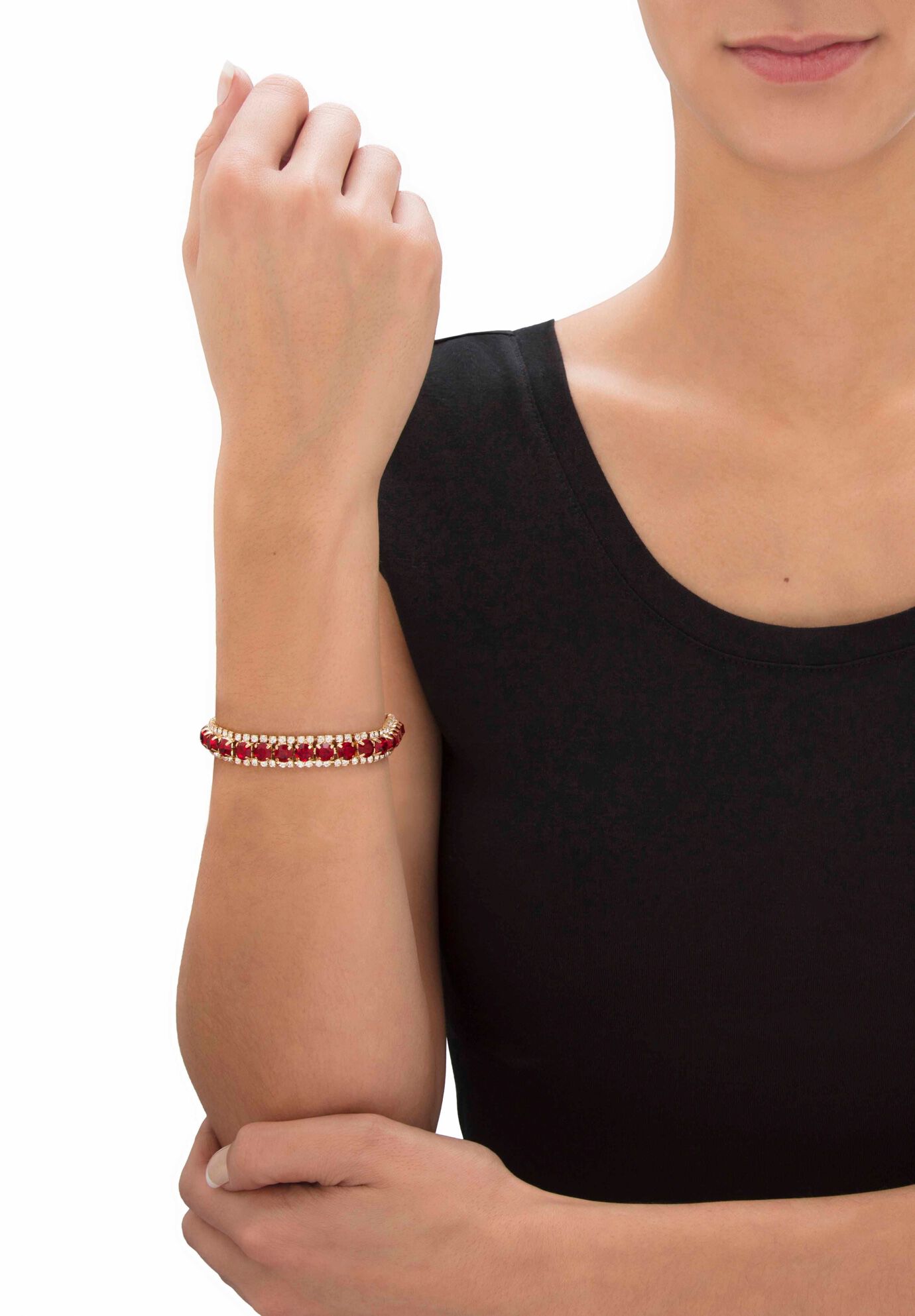 Gold Tone Tennis Bracelet (10mm), Round Birthstones and Crystal, 7 inches, , alternate image number 2