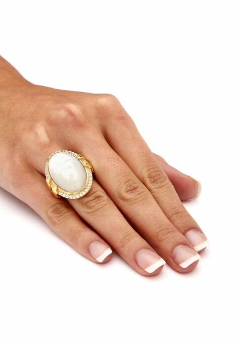Gold-Plated Oval Mother of Pearl and CZ Ring, , alternate image number null