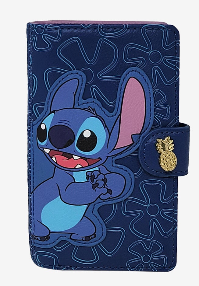 Loungefly X Disney Women'S Stitch Snap Flap Wallet Pineapples Flowers Blue Wallet, MULTI, hi-res image number 0
