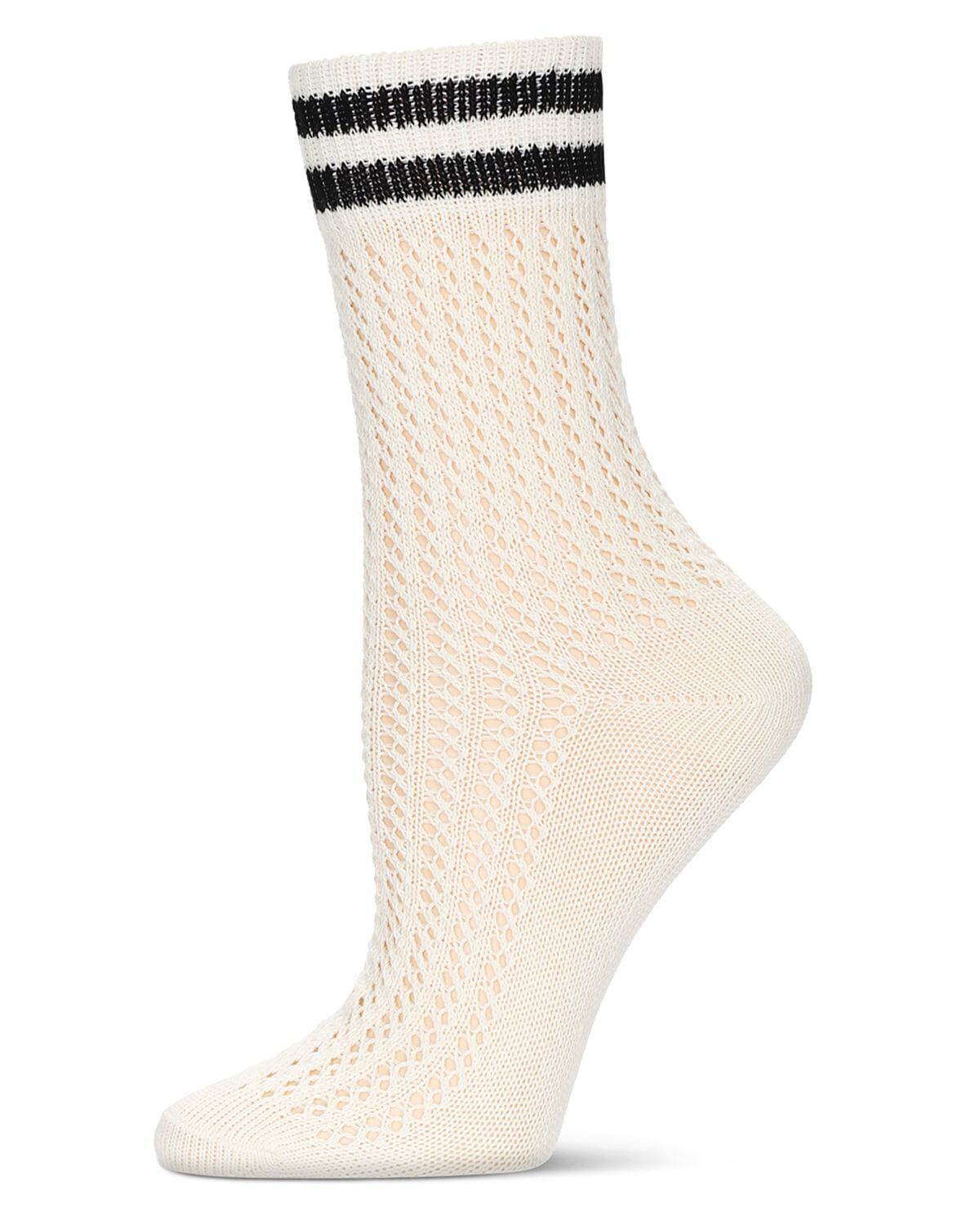 Women's Pointelle Knit Striped Crew Socks, IVORY, hi-res image number 0