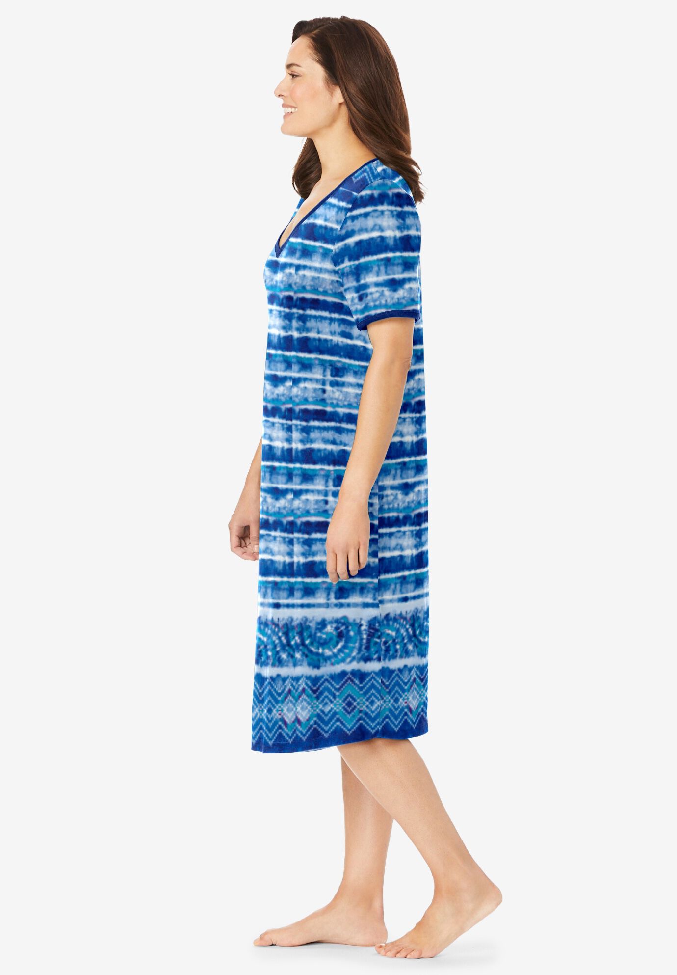 Short T-Shirt Lounger, BRIGHT COBALT TIE DYE STRIPE, alternate image number 2