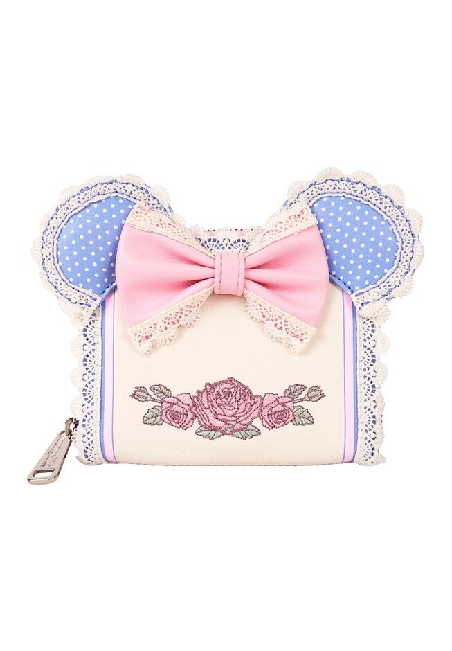 Loungefly x Disney Minnie Mouse Floral and Lace Zip Around Wallet, BLUE, hi-res image number 0