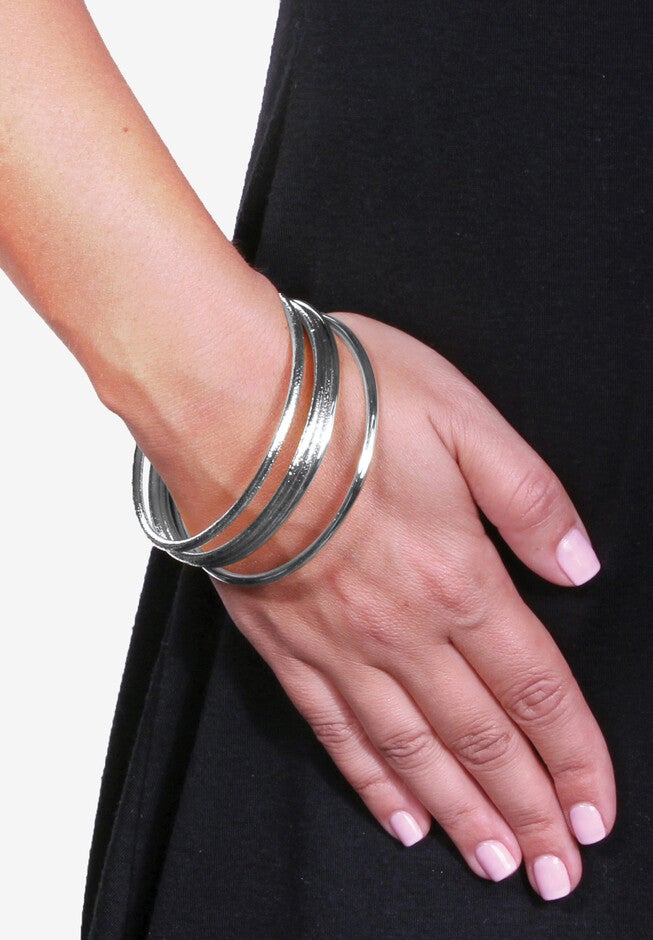 Silvertone 5 Piece Bangle Bracelet Set, 9 inches, , alternate image number 2