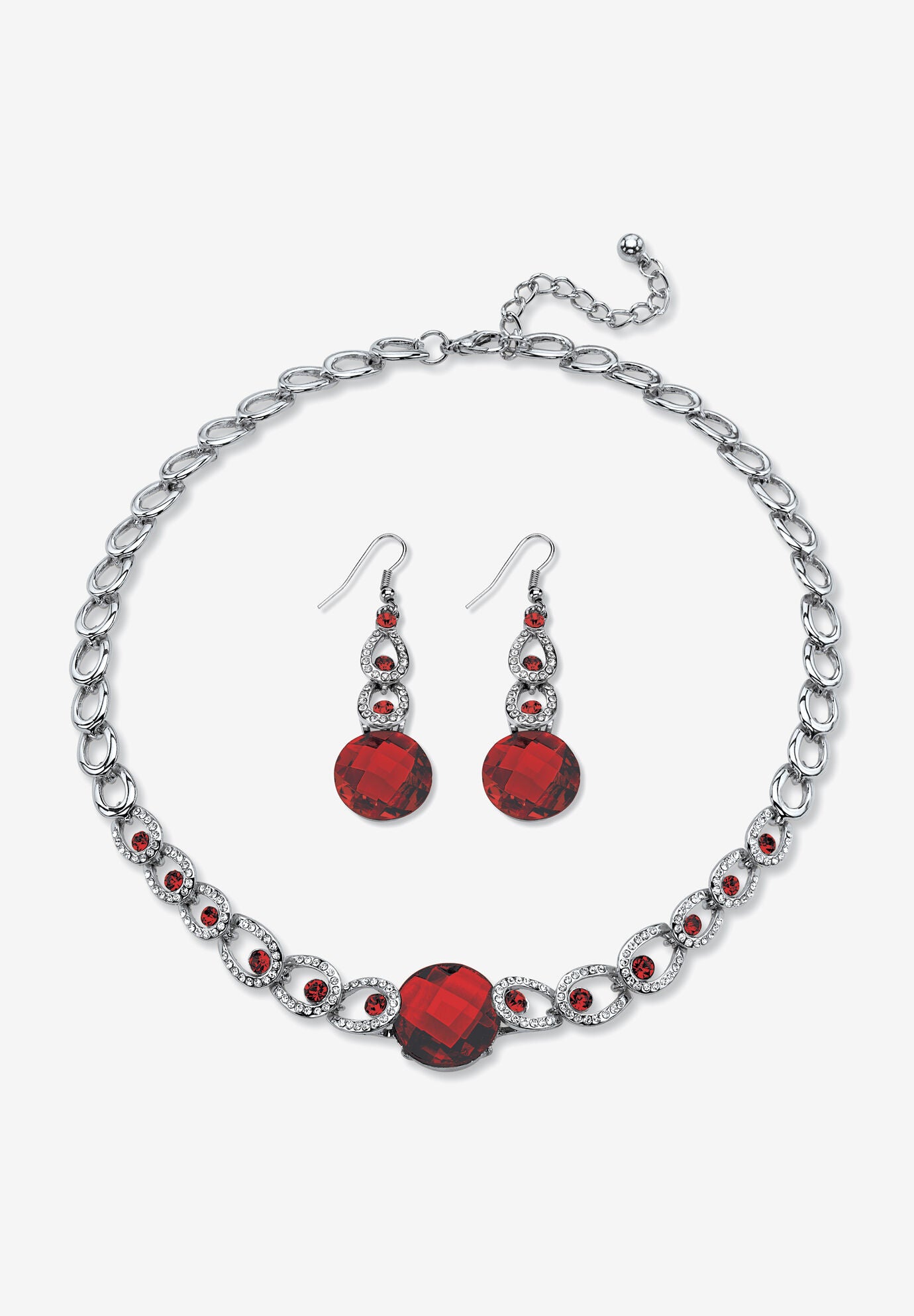 Silver Tone Collar Necklace and Earring Set, Simulated Birthstone, JANUARY, hi-res image number 0