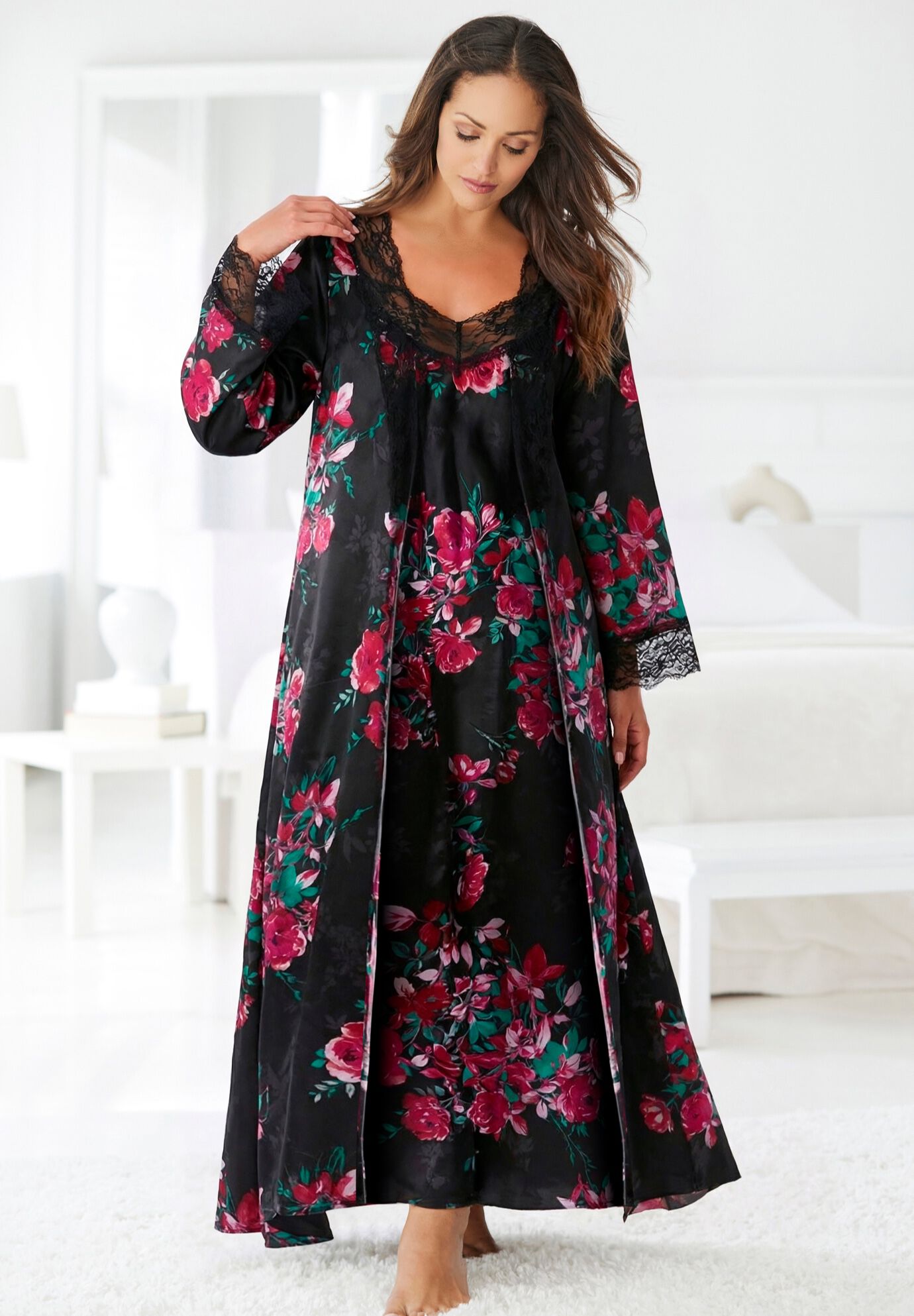 The Luxe Satin Long Peignoir Set, , alternate image number 5