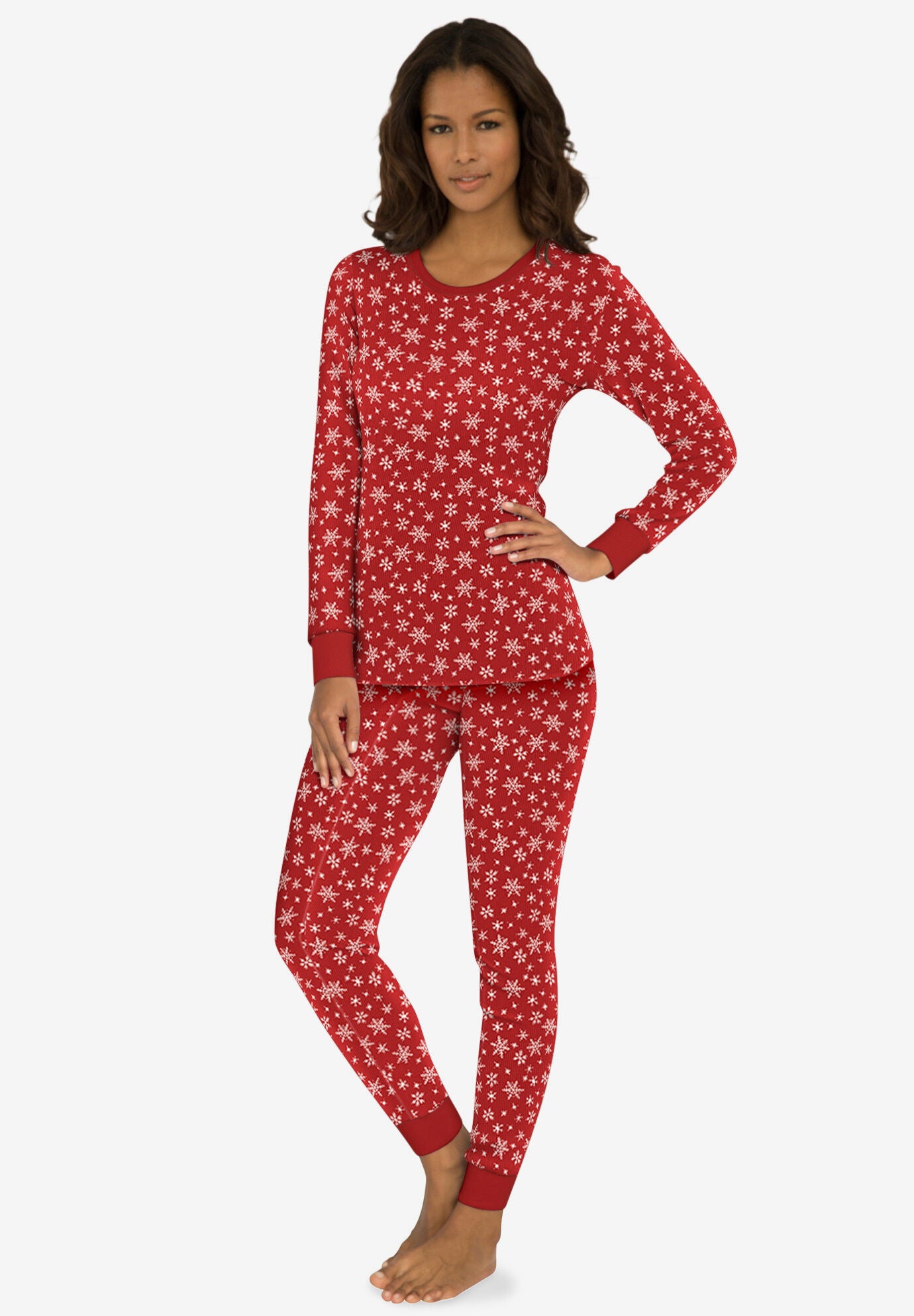 Thermal Crewneck Long-Sleeve Top, CLASSIC RED SNOW FALL, on-hover image number 1