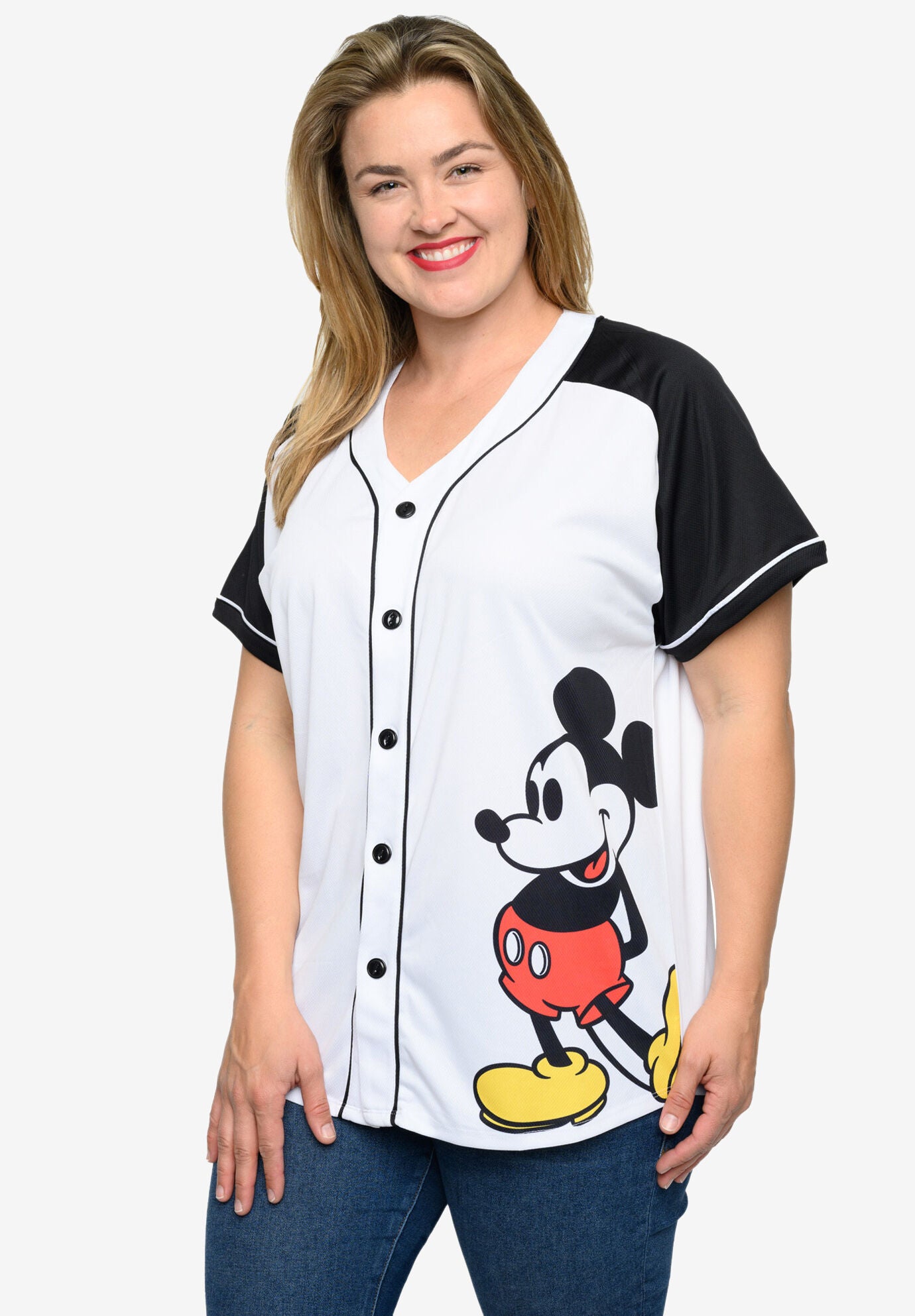 Mickey Mouse 28 Baseball Jersey Shirt White Button Down, WHITE, hi-res image number 0
