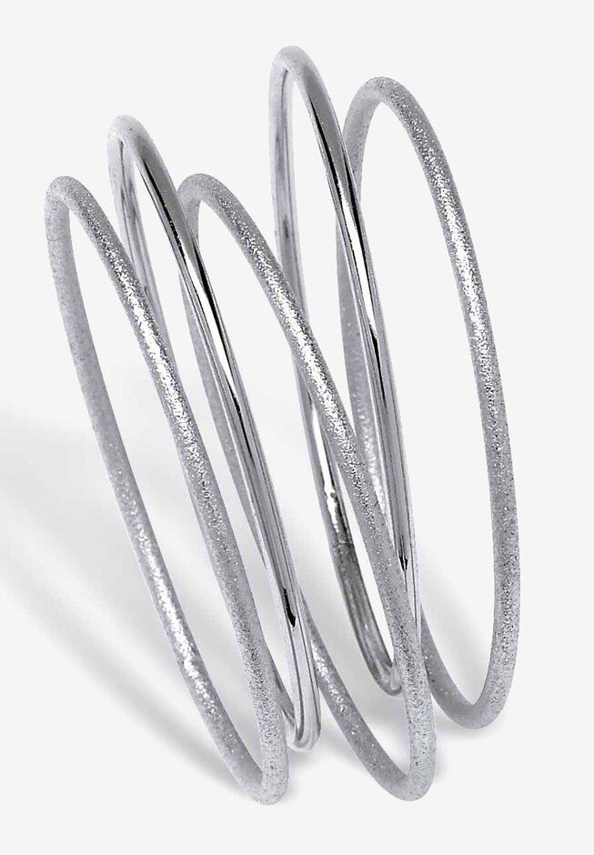 Silvertone 5 Piece Bangle Bracelet Set, 9 inches, SILVER, hi-res image number 0