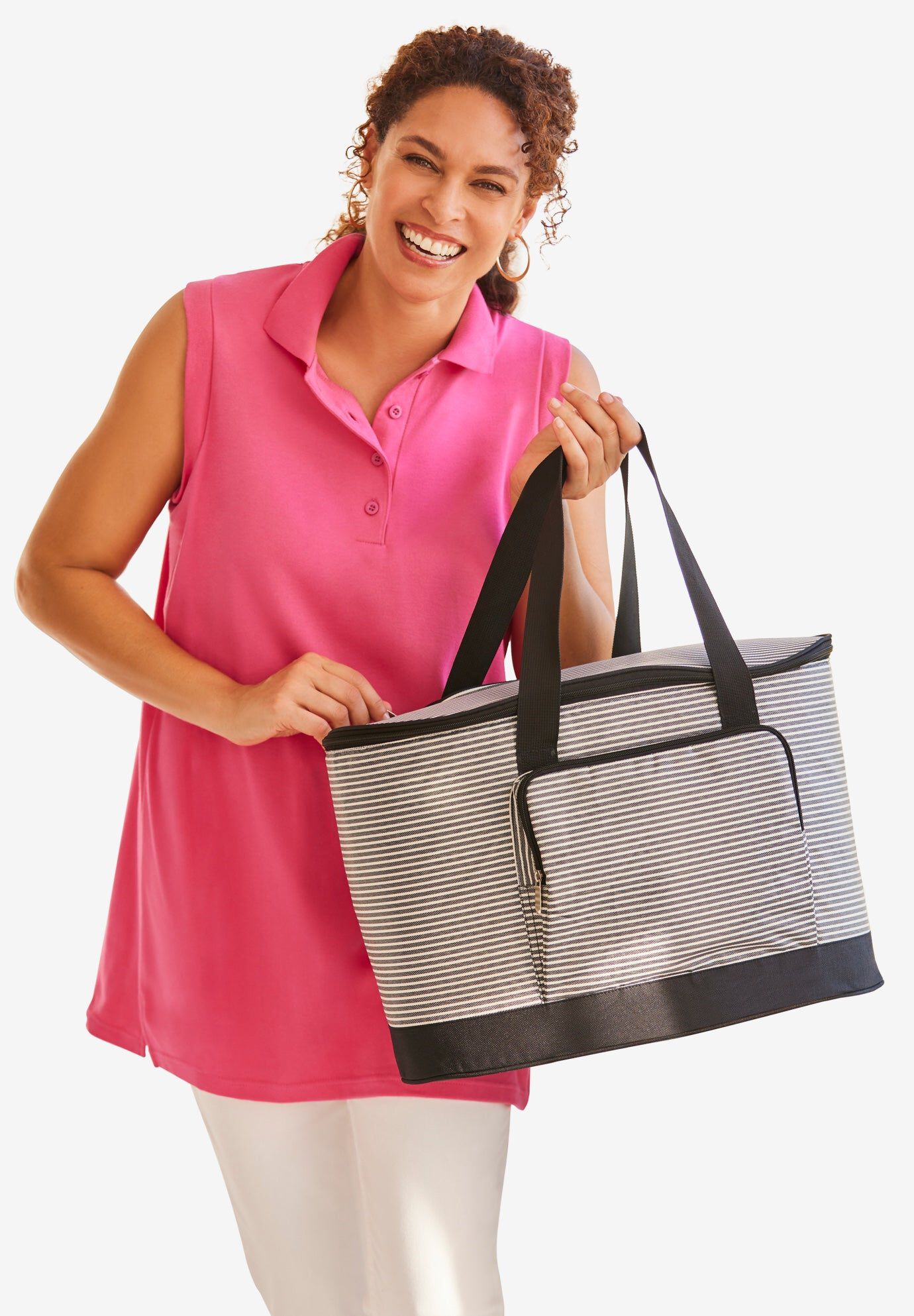 Jumbo Cooler Bag, BLACK WHITE STRIPE, hi-res image number 0