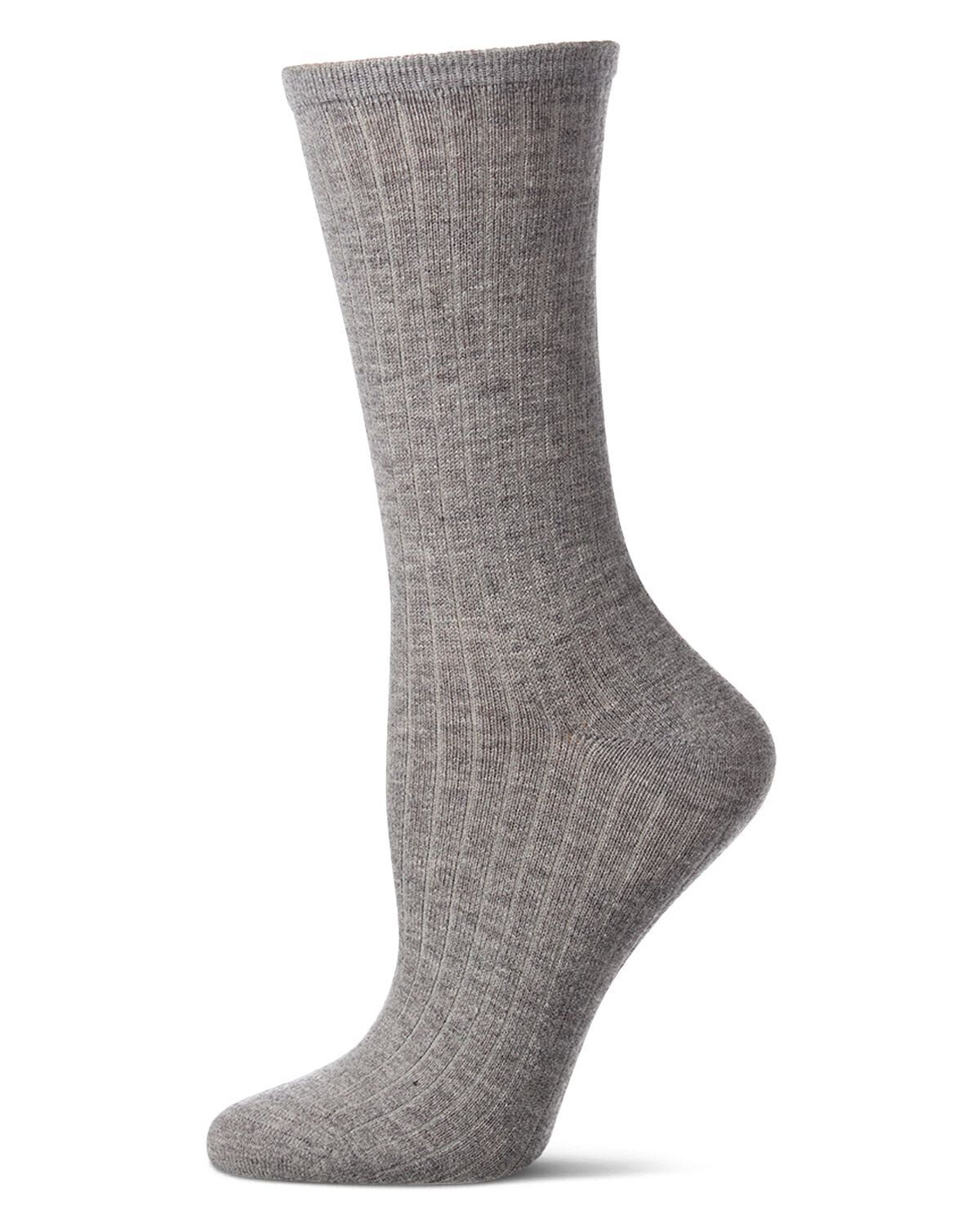 Women's Soft Solid Luxe Ribbed Cashmere Blend Crew Socks, MED GRAY HEATHER, hi-res image number 0