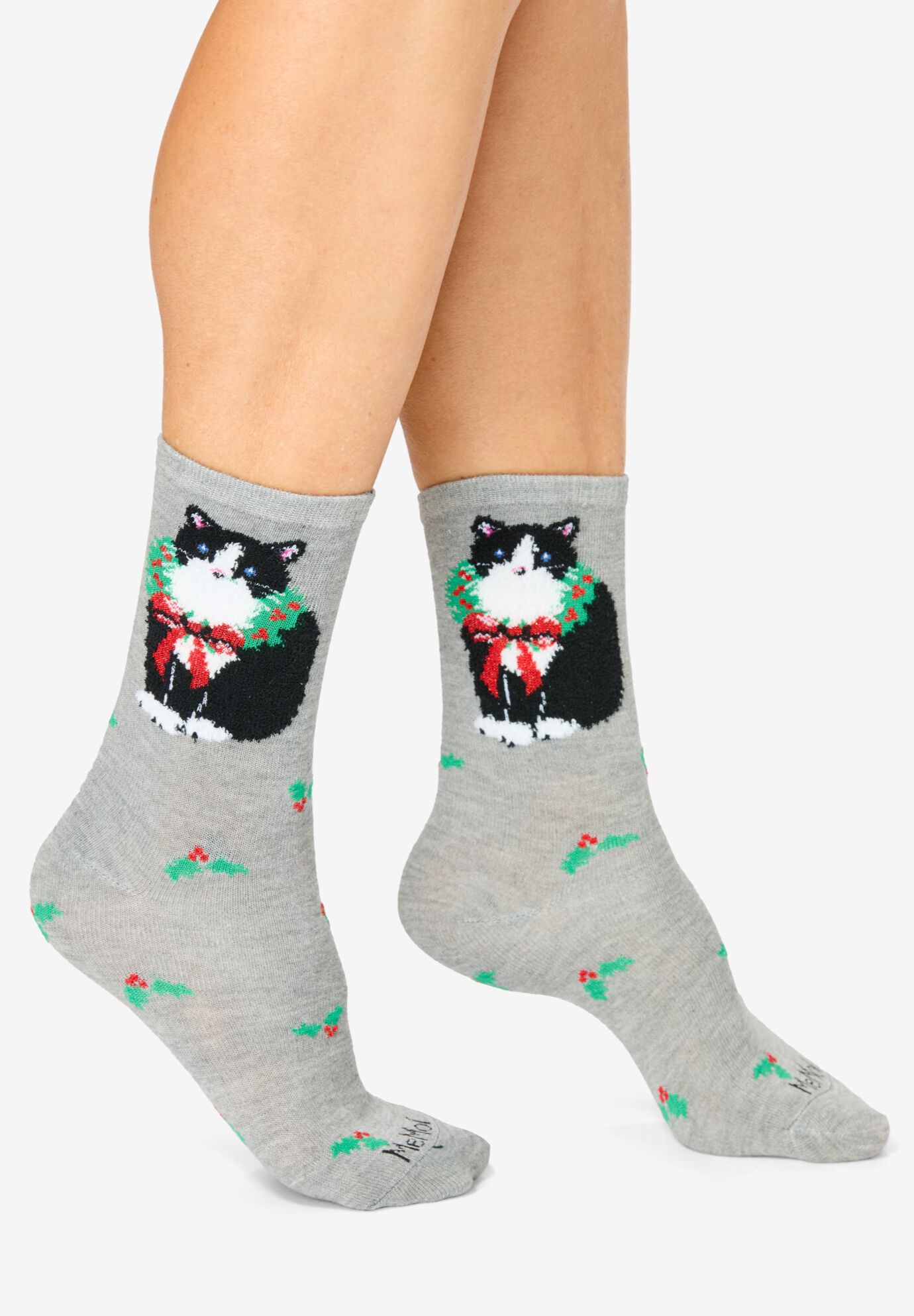 MeMoi® 2-Pack Holiday Crew Socks, CATS PACK, on-hover image number 1