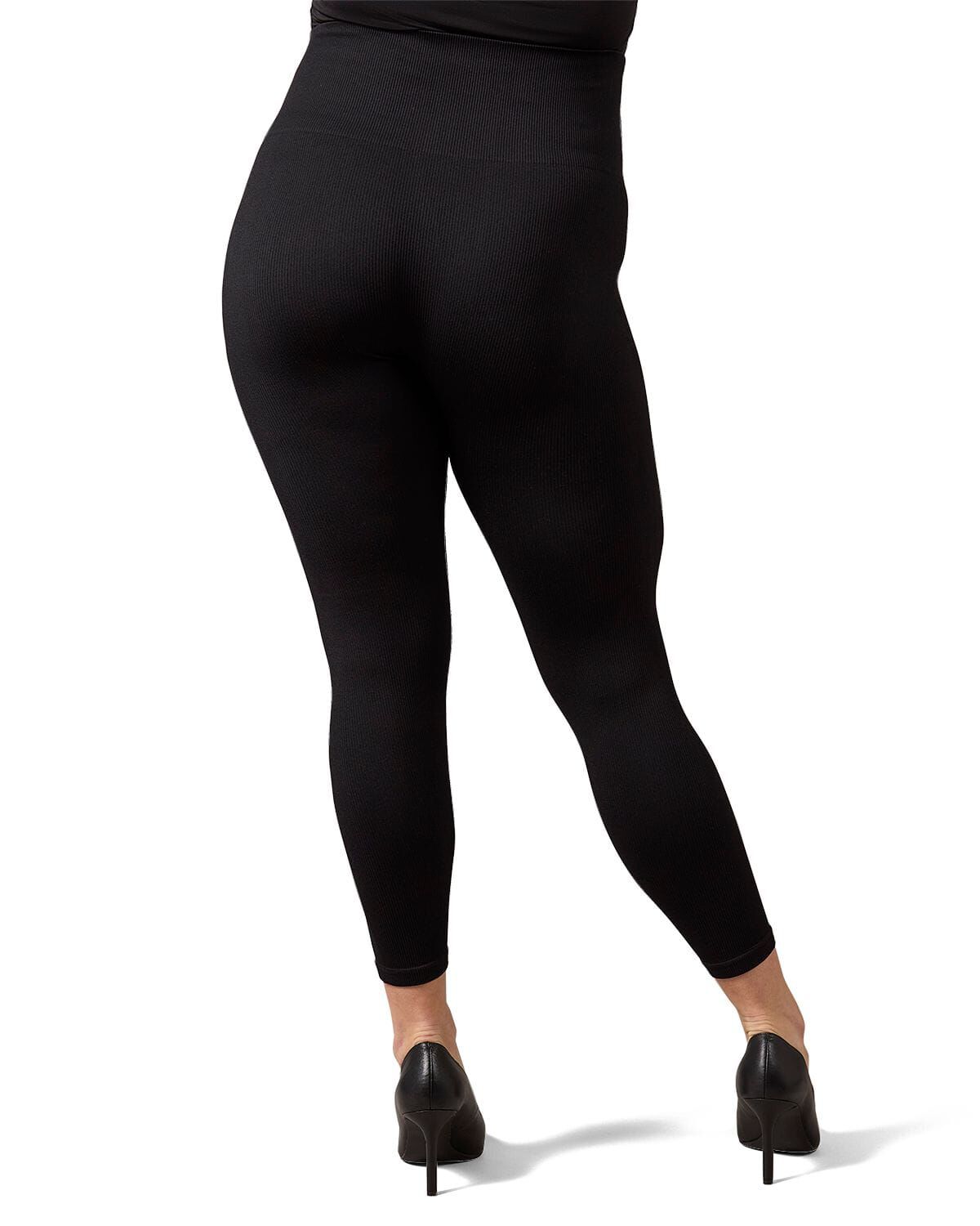 Women's Thin Ribbed High Waist Seamless Leggings, BLACK, alternate image number 2