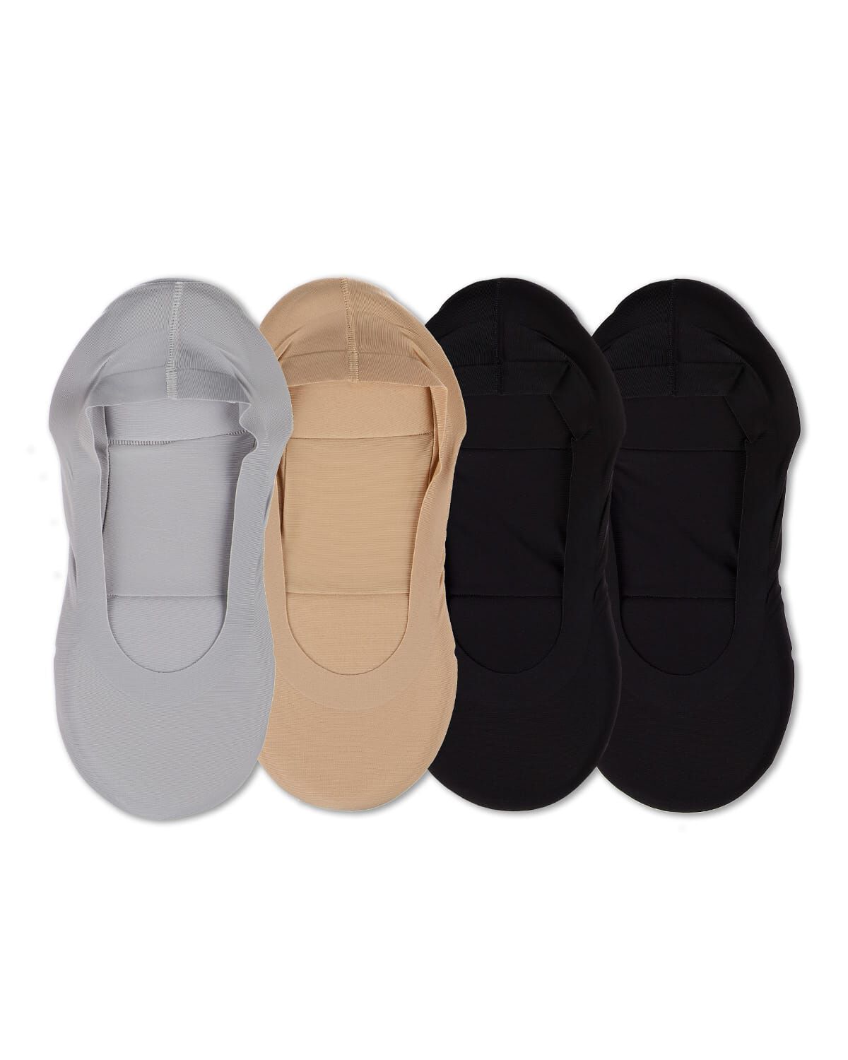 4 Pairs Women's Cushioned Fine Edge No-Show Sock Liner, GRAY NUDE BLACK, hi-res image number 0