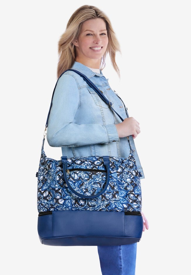 Large Tote With Shoe Compartment, BLACK BLUE BATIK, hi-res image number null