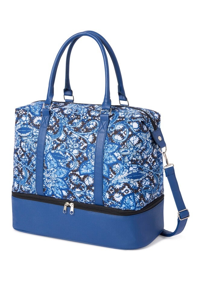 Large Tote With Shoe Compartment, BLACK BLUE BATIK, alternate image number null