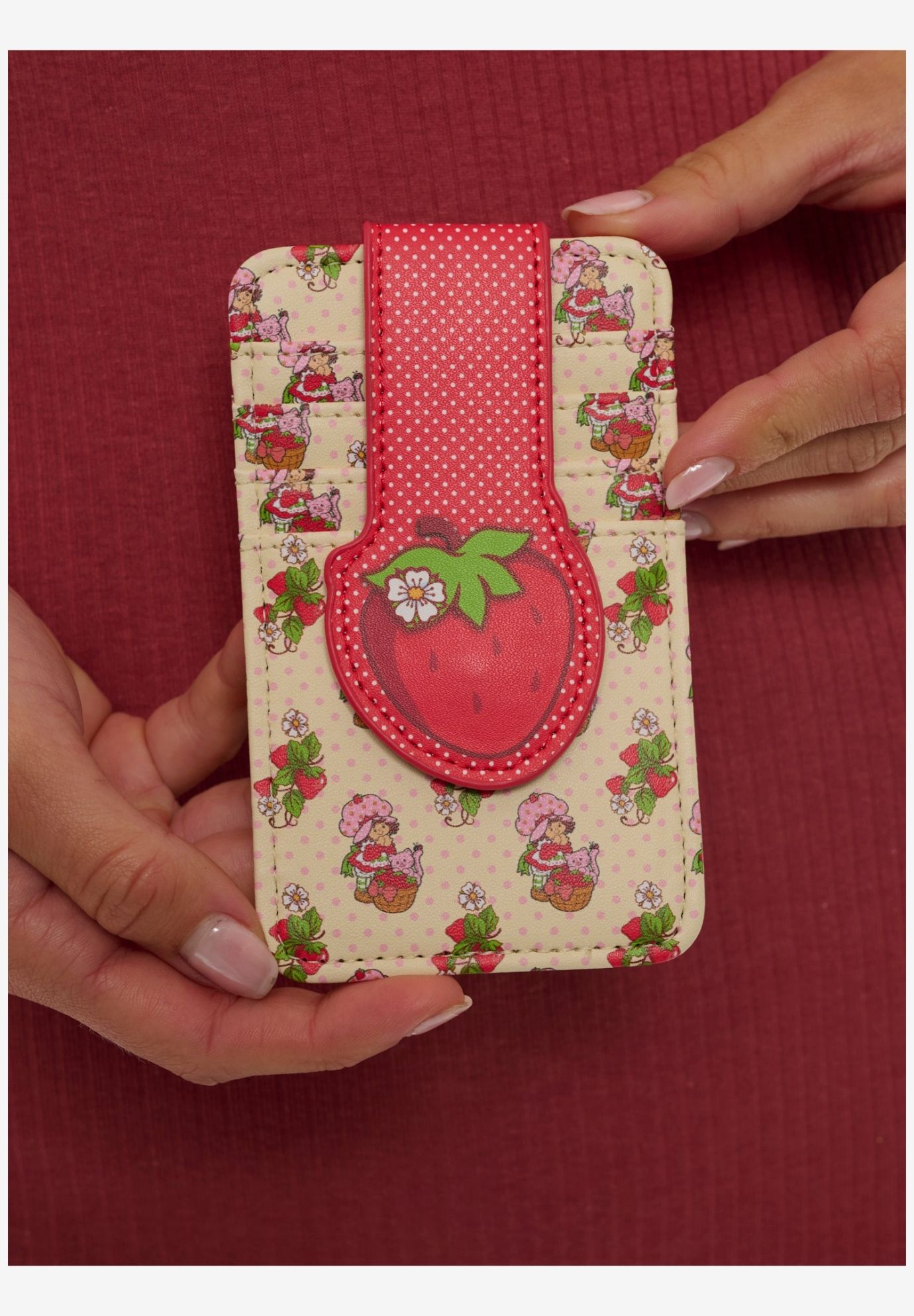 Womens Strawberry Shortcake Card Holder Wallet Button Snap Closure, RED, alternate image number 5