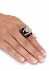 Yellow Gold-Plated Natural Black Onyx and Crystal Leopard Ring, , alternate image number null