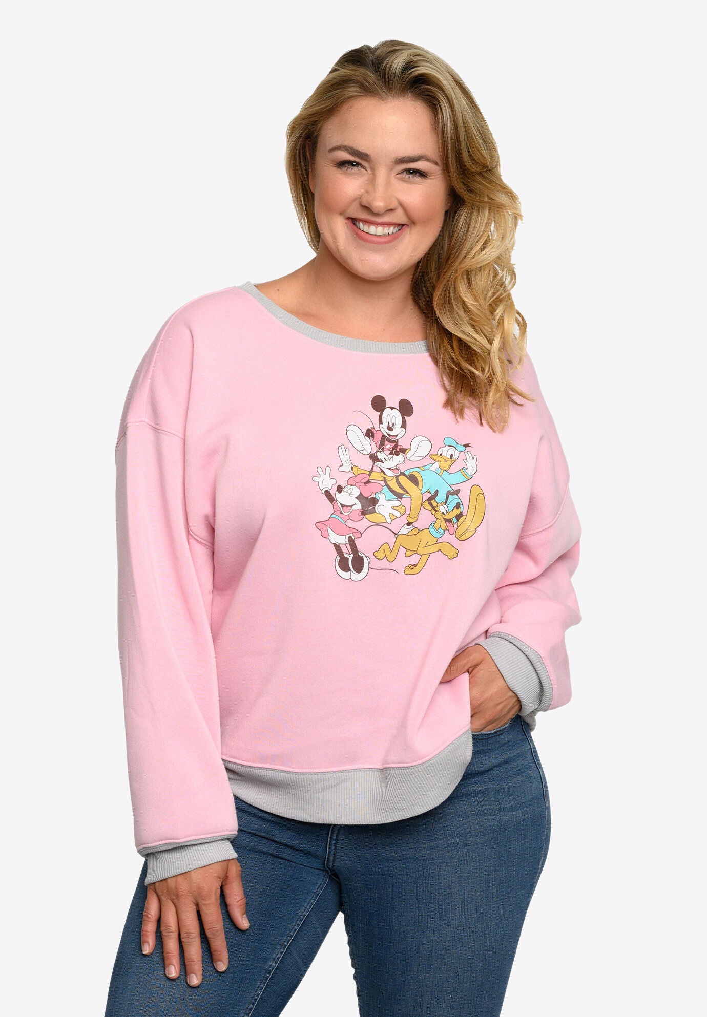 Mickey Mouse & Friends Fleece Long Sleeve Sweatshirt Pink Grey, , on-hover image number 1
