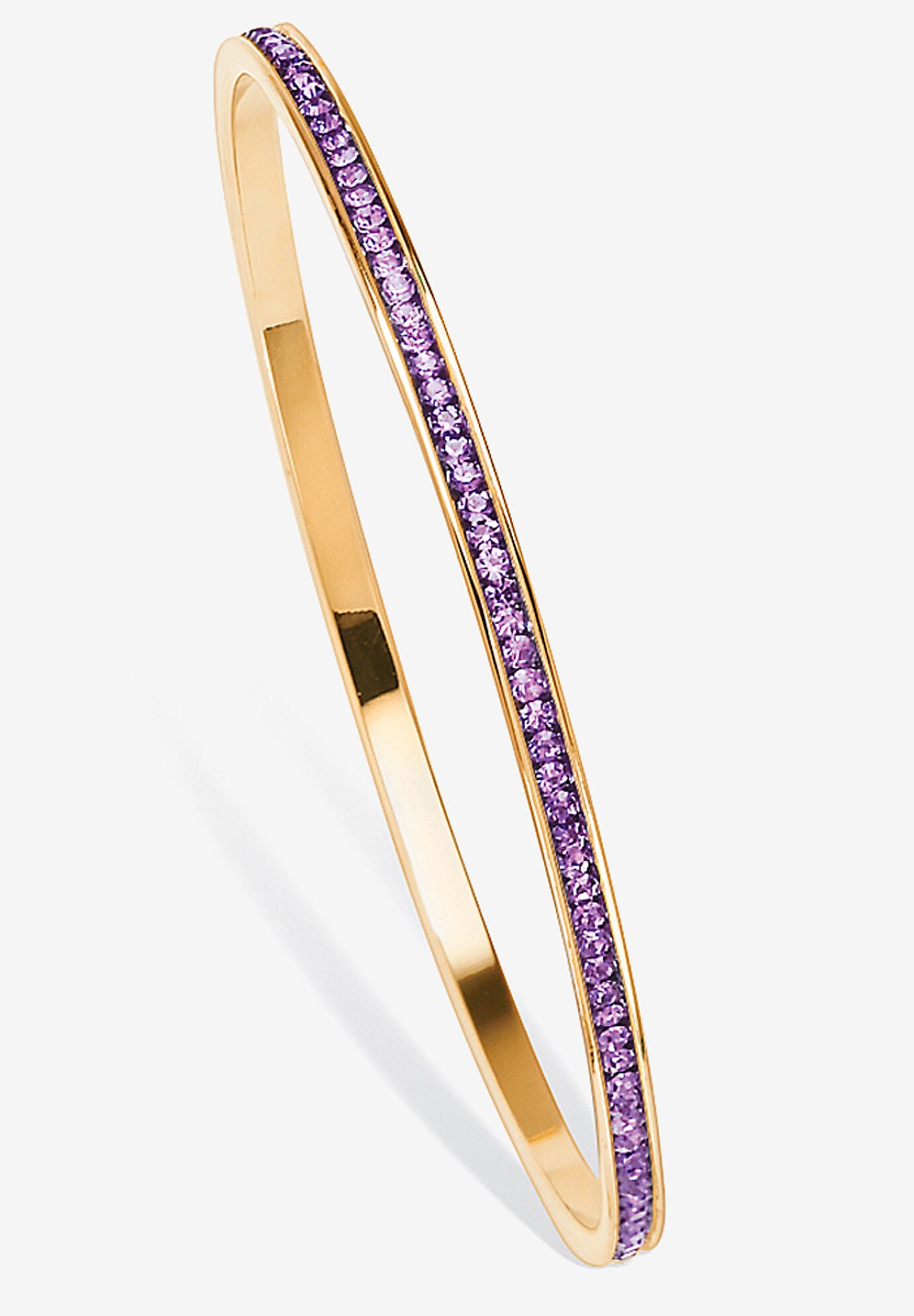 Gold Tone Stackable Eternity Bangle Bracelet Birthstones 7.5 inches, FEBRUARY, hi-res image number 0