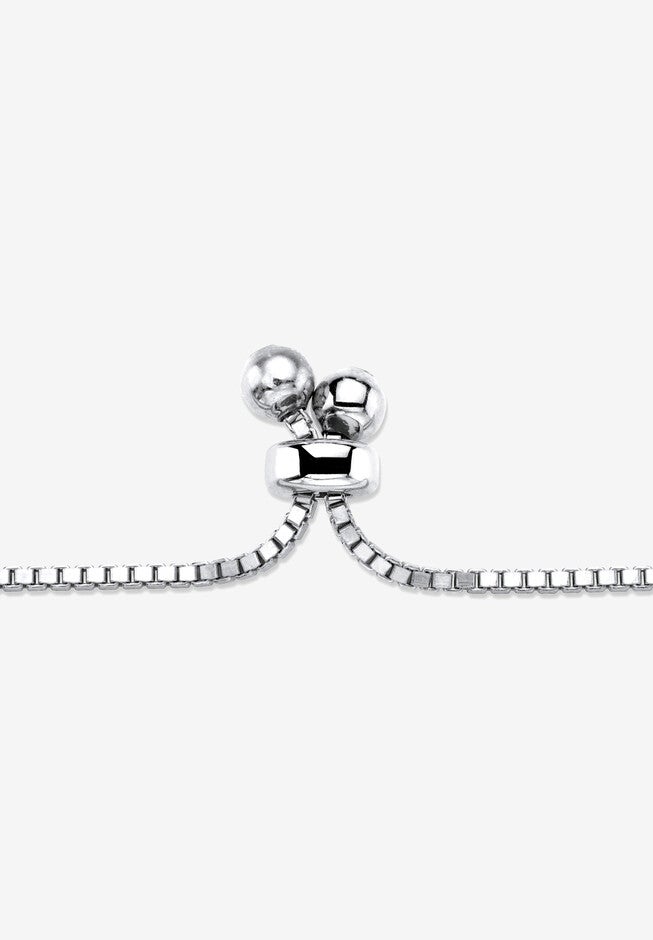 Round Cubic Zirconia, Bolo Bracelet (4mm), in silvertone, 10 inches Adjustable, , on-hover image number null